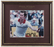 AMERICAN MALE TENNIS GREATS: A group of four superbly annotated and framed signed photographs featuring Don Budge (with CoA), John McEnroe (with CoA), Stan Smith (with CoA) and Jimmy Connors (with CoA). Also, an unsigned framed photo of Arthur Ashe. Each - 2
