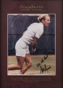 AMERICAN MALE TENNIS GREATS: A group of four superbly annotated and framed signed photographs featuring Don Budge (with CoA), John McEnroe (with CoA), Stan Smith (with CoA) and Jimmy Connors (with CoA). Also, an unsigned framed photo of Arthur Ashe. Each - 3