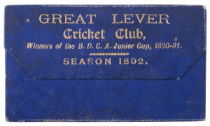 GREAT LEVER: 1892 and 1893 Membership cards, (2). [Great Lever is a suburb of Greater Manchester; the club was part of the Bolton & District Cricket Association.]