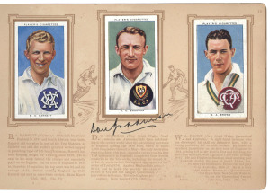 JOHN PLAYER & SONS 1938 "Cricketers" set, complete in the relevant Player's album; signed on the front cover by Don Bradman as well as beneath his card on page 15.