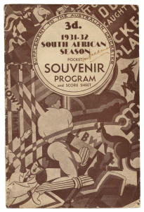 The "1931-32 SOUTH AFRICAN SEASON pocket SOUVENIR PROGRAM and Score Sheet" published in Australia on the occasion of the tour of the South African Team. The front cover signed by Don Bradman, a key player in Woodfull's Team. 