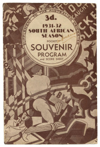 The "1931-32 SOUTH AFRICAN SEASON pocket SOUVENIR PROGRAM and Score Sheet" published in Australia on the occasion of the tour of the South African Team. The front cover signed by Don Bradman, a key player in Woodfull's Team.