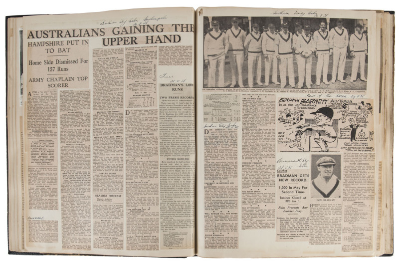 THE AUSTRALIAN TOUR TO ENGLAND, SCOTLAND & IRELAND, April to September 1938A scrapbook, assembled and annotated by team member, Bill Barnett and with a presentation inscription on the inside front cover, "To George, In memory of a Grand Tour, and with kin