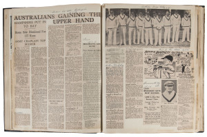 THE AUSTRALIAN TOUR TO ENGLAND, SCOTLAND & IRELAND, April to September 1938A scrapbook, assembled and annotated by team member, Bill Barnett and with a presentation inscription on the inside front cover, "To George, In memory of a Grand Tour, and with kindest regards, Ben. 1938"