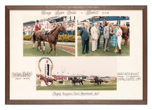 MANIKATO: Group of eight including trainer's trophy for 1978 Marlboro Cup; 'The Legends' trophy; Certificate of Registration; saddlecloth; framed photographs (3); print by Harold Freedman "Visit by HM The Queen to Caulfield Racecourse on 29th September 19