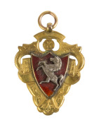 NORTHFLEET: 9ct gold & enamel medal with prancing horse on front, engraved on reverse, "W.K.L./ 07-8/ Div. 1./ Northfleet".