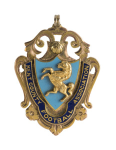 NORTHFLEET: 9ct gold & enamel medal/badge with prancing horse & "Kent County Football Association" on front, engraved on reverse, "Kent League/ 1909-10/ Div. 1./ Champions".
