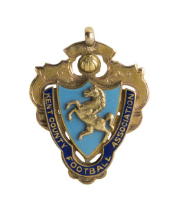 NORTHFLEET: 9ct gold & enamel medal/badge with prancing horse & "Kent County Football Association" on front, engraved on reverse, "Senior Cup/ Winners/ 1909-10".