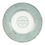 TEIGNBRIDGE CRICKET CLUB commemorative porcelain plate, English, circa 1873, with cartouche reading "TEIGNBRIDGE CRICKET CLUB ESTABLISHED 1823" 