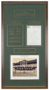 Attractive display entitled "1981 The Twenty-Ninth AUSTRALIAN TOUR TO THE UNITED KINGDOM & SRI LANKA" with an official team photograph and a fully signed official team sheet. The autographs include Kim Hughes (Capt.), Rod Marsh (Vice Capt.), Border, Lille