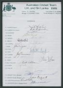Attractive display entitled "1981 The Twenty-Ninth AUSTRALIAN TOUR TO THE UNITED KINGDOM & SRI LANKA" with an official team photograph and a fully signed official team sheet. The autographs include Kim Hughes (Capt.), Rod Marsh (Vice Capt.), Border, Lille - 2