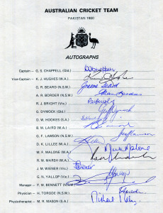 1980-89 collection of Australian Official Team sheets; all fully signed