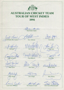 1991-99 collection of Australian Official Team sheets; all fully signed.