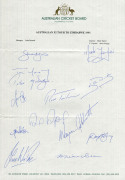 1991-99 collection of Australian Official Team sheets; all fully signed. - 2