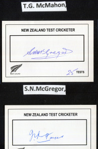 NEW ZEALAND TEST PLAYER SIGNED CARDS: A collection of 31 different signed cards, mounted and identified on sheets including Walter Hadlee, Sir Richard Hadlee, Bevan Congdon, Chris Cairns, John Bracewell, John Reid, Martin Crowe, Stephen Fleming and Jeremy