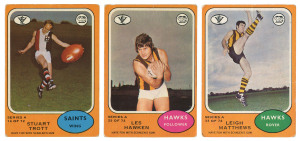 1973 SCANLEN'S "FOOTBALLERS" - Series A incomplete set + duplicates (92) & Series B incomplete set+ duplicates (93). [Total: 185]. Mixed condition.