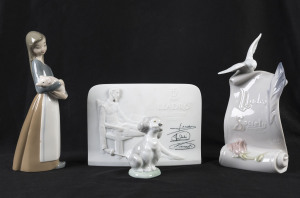 Lladro Spanish porcelain advertising sign and three assorted figurines