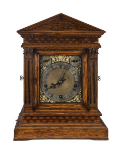 A German bracket clock by Winterhalder and Hofmeier, chime and strike movement in oak case, 19th century