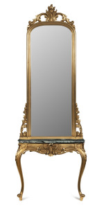 A console table and mirror, carved gilt-wood and vert marble, 20th century