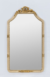 An Italian parlour mirror, cream and gilt frame with bevelled glass, mid 20th century