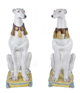 A pair of Italian majolica greyhound statues, 20th century