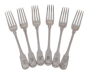 Set of six Scottish Georgian sterling silver fiddle and thread dinner forks by Elder & Co. Edinburgh, 1836