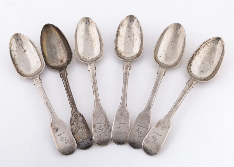 Set of 6 Irish sterling silver spoons by John Smyth of Dublin, 1853