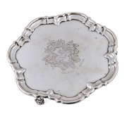 An English sterling silver salver with engraved crest presented to "Charles G. Mayall, 1909", by Walker & Hall, London, 1908, - 2