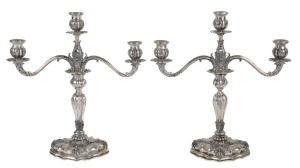 A pair of Italian silver 3 branch candelabra, 20th century