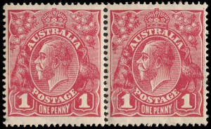 1d Carmine Pink (Cooke printing) horizontal pair; well centred MVLH. SG.49; BW:73A with flourescent reaction under UV lamp. Cat.$800.