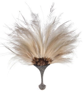 Bird of Paradise feather fan with ornate silver handle, late 19th century