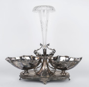 A Victorian silver plated centre piece with crystal epergne, 19th century,