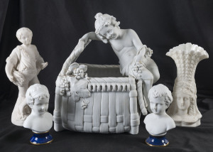 Parian and porcelain figured vases and busts, French and German, 19th century,