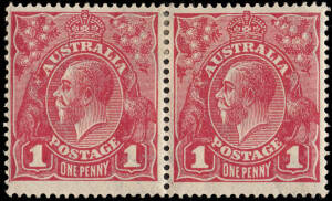 1d Carmine Pink (Cooke printing), horizontal pair VII/31+32: left unit with "Wattle line" and right unit with "Nick near top of left frame" BW:73(4)f+g. Well centred Mint. Cat.$1500.