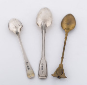 Two Georgian sterling silver spoons and an 800 silver and enamel spoon with Egyptian motif - 2