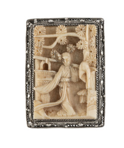 A Chinese carved ivory and silver brooch, early 20th century,