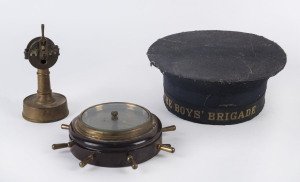 The Boys' Brigade WW2 sailors hat, barometer and novelty cigar cutter in the form of a ships telegraph, 20th century,