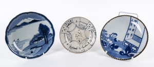 Three Chinese blue and white porcelain dishes, Ming and Qing Dynasty