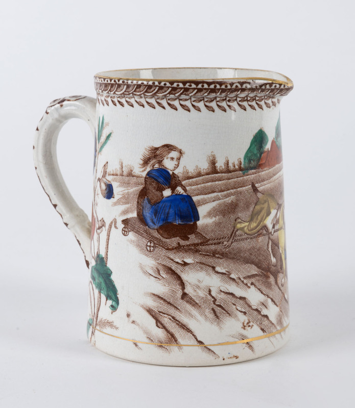 A Scottish porcelain jug titled "PLAYMATES" by David Methuen & Sons, mid 19th century,