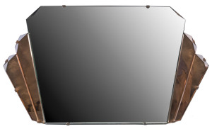 An Art Deco pink glass mirror, circa 1930,