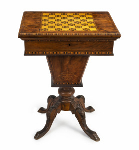 A sewing table, inlaid walnut, English, late 19th century,