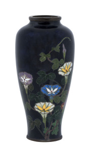 A Japanese miniature cloisonne silver wire vase with seal mark to base, Meiji period,