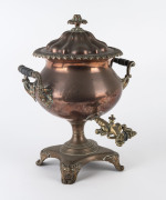 A copper and brass hot water urn, English, 19th century,