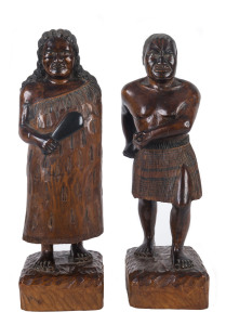 A pair of carved wooden Maori figures, signed Hoko Pai, New Zealand, first half 20th century,