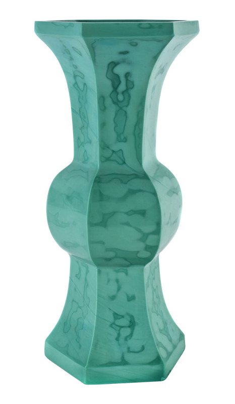 A Peking glass mottled green Gu shaped vase, with seal mark to base, circa 1900,