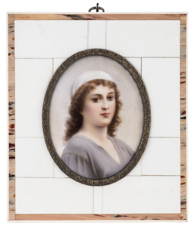 A miniature portrait painted on ivory in ivory frame, 19th/20th century,
