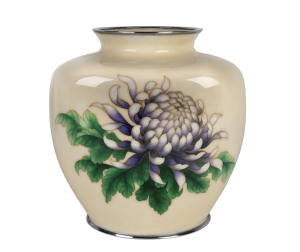 A Japanese cloisonne vase, silver wirework with chrysanthemum decoration, Meiji period,