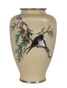 A Japanese cloisonne vase with bird decoration on yellow ground, Meiji period,