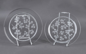 LALIQUE "Muget" Lily of the Valley pair of plates, circa 1960, engraved "Lalique, France",