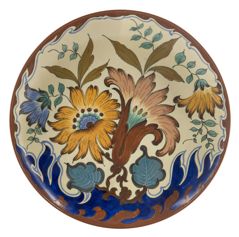 GOUDA Pottery floral platter, Dutch, early 20th century,